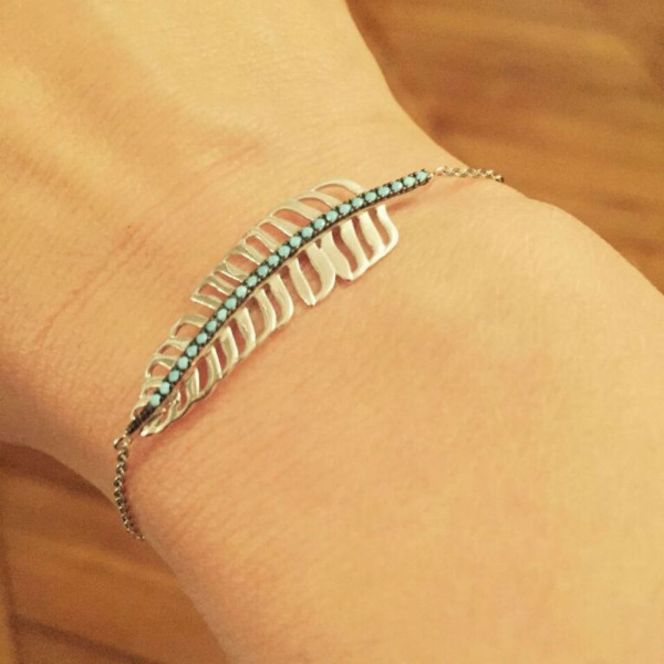 Bracelet Grande Plume Argent et Turquoise